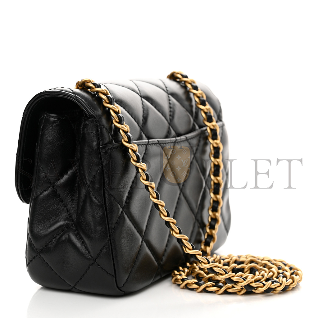 Ch*el master mini oversized cc flap bag in shiny quilted lambskin black as5026 (19*13.5*7cm)